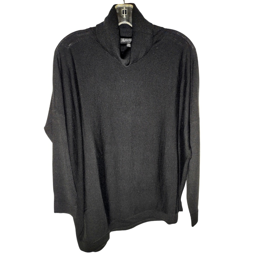 EILEEN FISHER Black Merino Wool Cowl Neck Dolman Sleeve Sweater